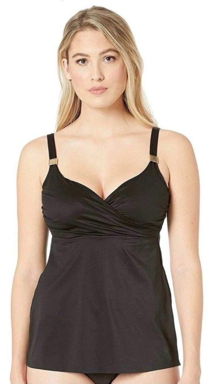 Miraclesuit Black Surplice Tankini Swim Suit 34D NWOT